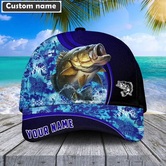 Frenzidea Blue Patchy Bass Fishing Personalized Cap