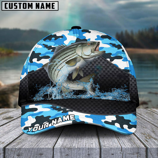 Frenzidea Personalized Striped Bass Fishing Blue Camo Sport Classic Cap