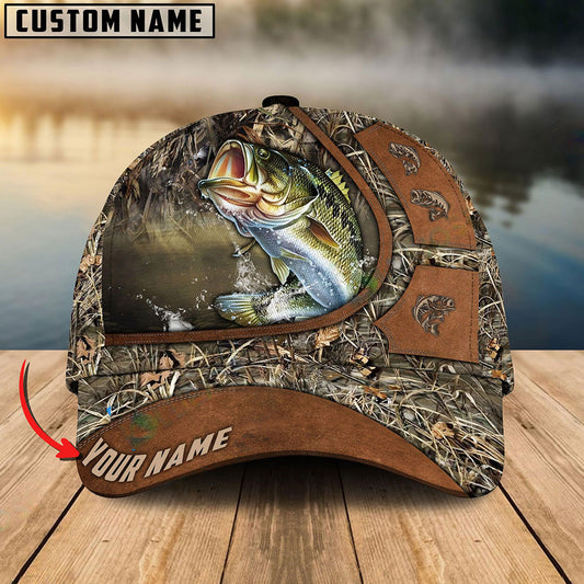 Frenzidea Personalized Bass Fishing Nature Leather Pattern Classic Cap