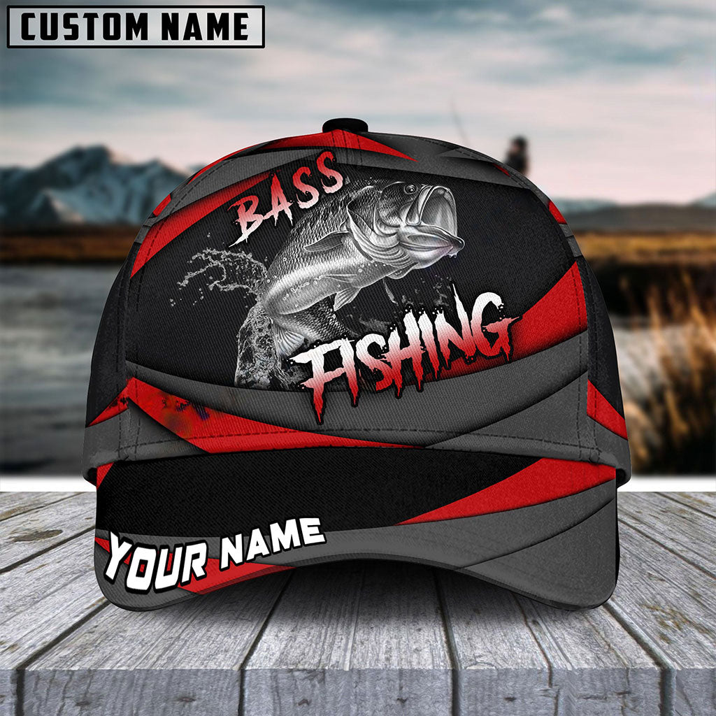 Frenzidea Personalized Bass Fishing Red Gray Spinning Pattern Classic Cap