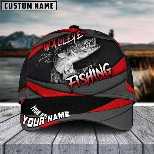 Frenzidea Personalized Walleye Fishing Red Gray Spinning Pattern Classic Cap