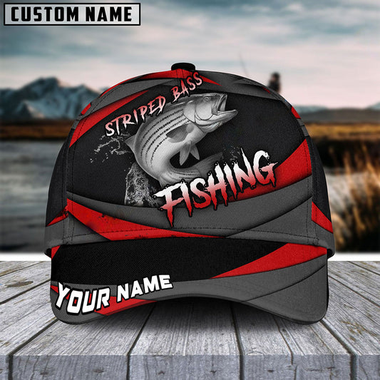 Frenzidea Personalized Striped Bass Fishing Red Gray Spinning Pattern Classic Cap