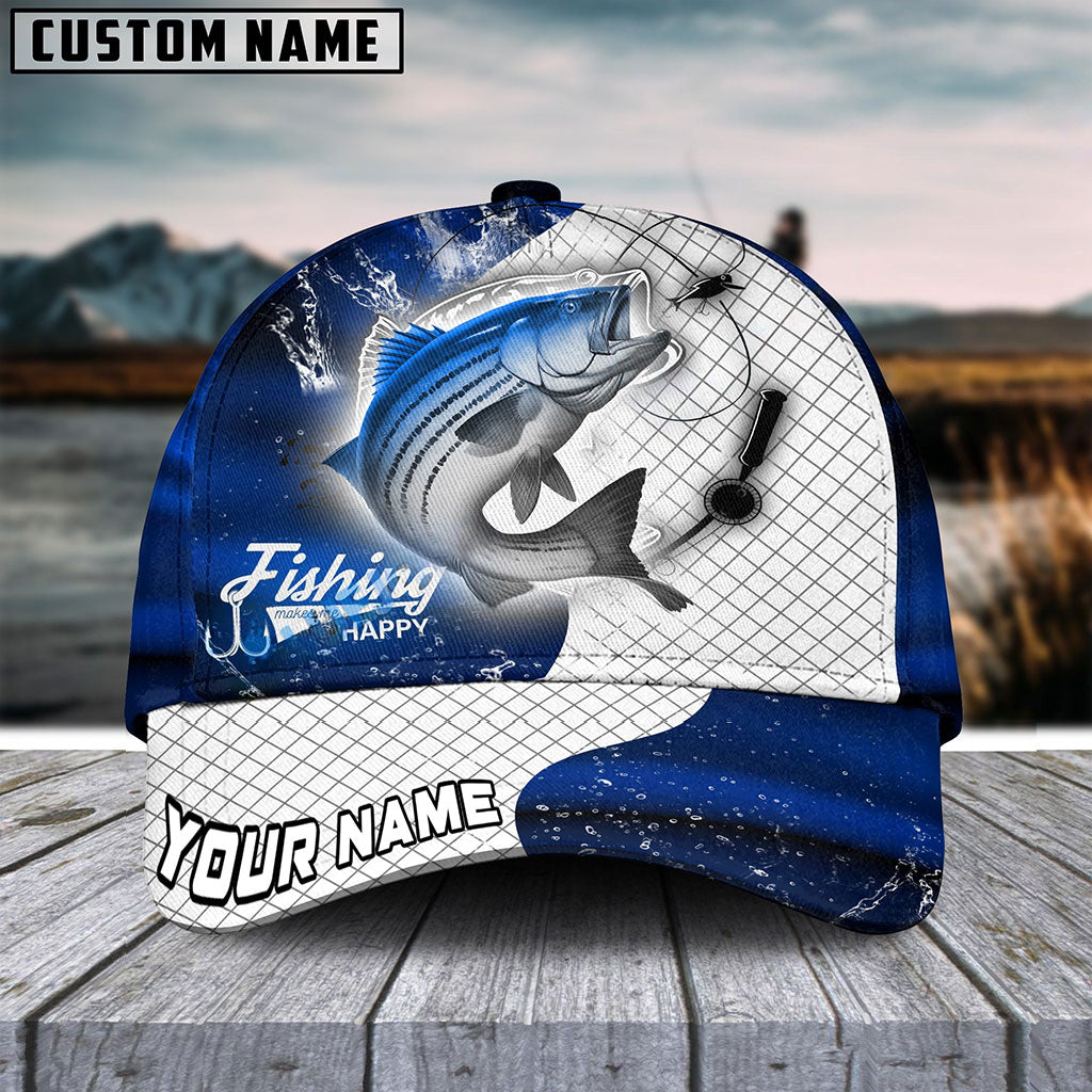 Frenzidea Personalized Striped Bass Fishing Dark Blue Skin Sport Classic Cap