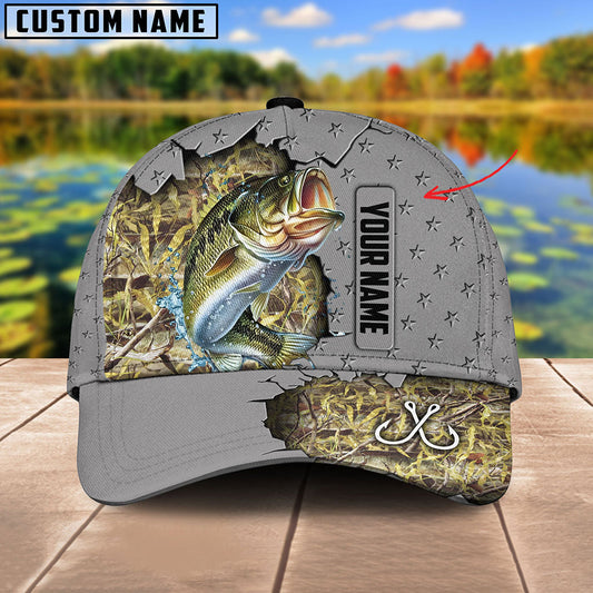 Frenzidea Custom Name Bass Fishing Grey 3D Cap