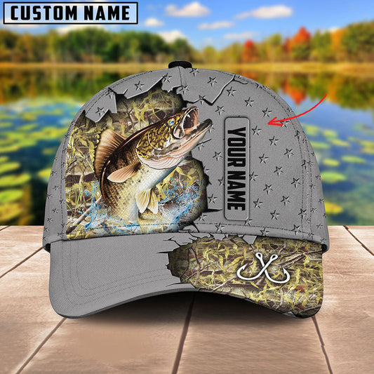 Frenzidea Custom Name Walleye Fishing Grey 3D Cap