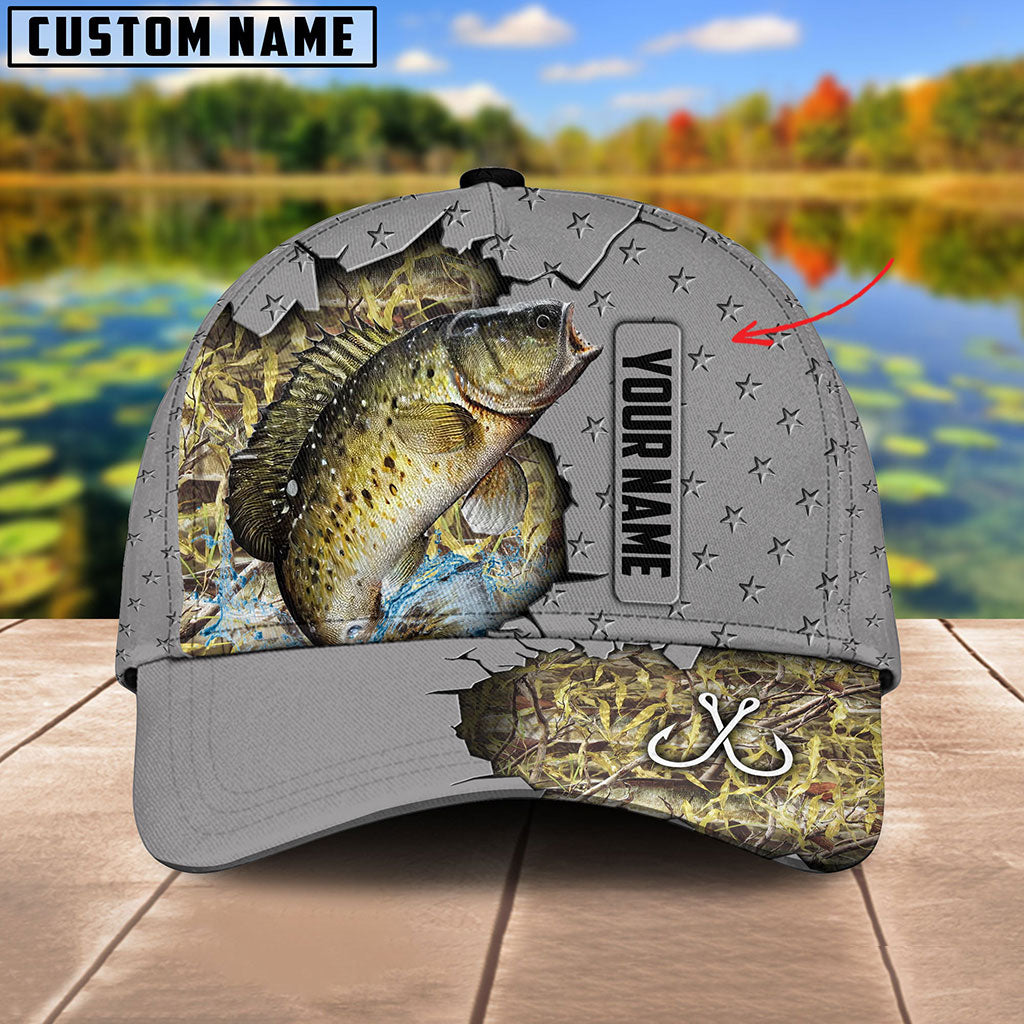 Frenzidea Custom Name Crappie Fishing Grey 3D Cap