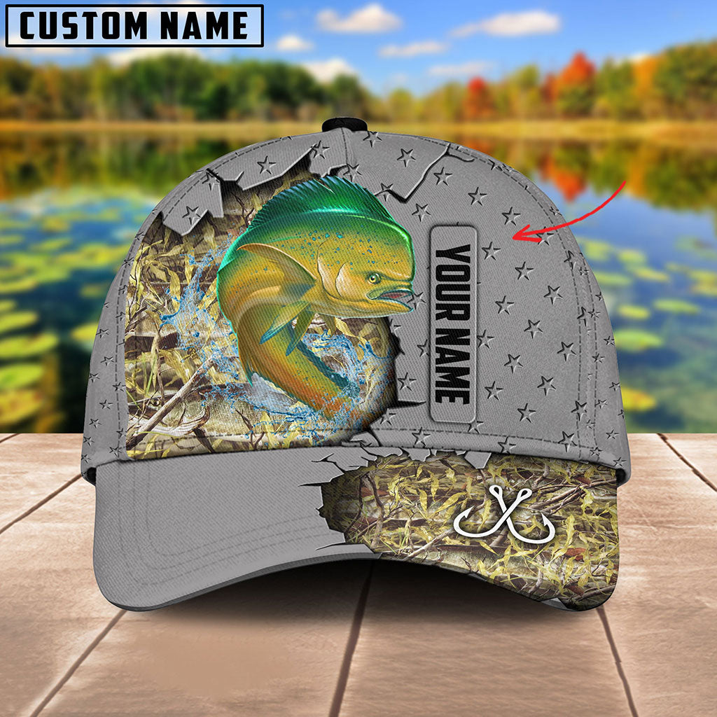 Frenzidea Custom Name Mahi Mahi Fishing Grey 3D Cap