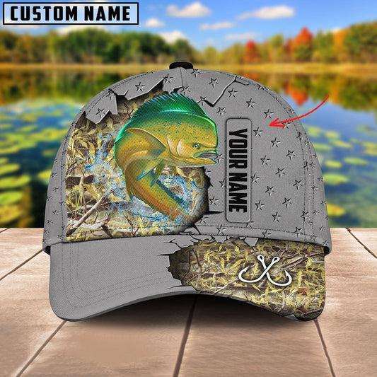 Frenzidea Custom Name Mahi Mahi Fishing Grey 3D Cap