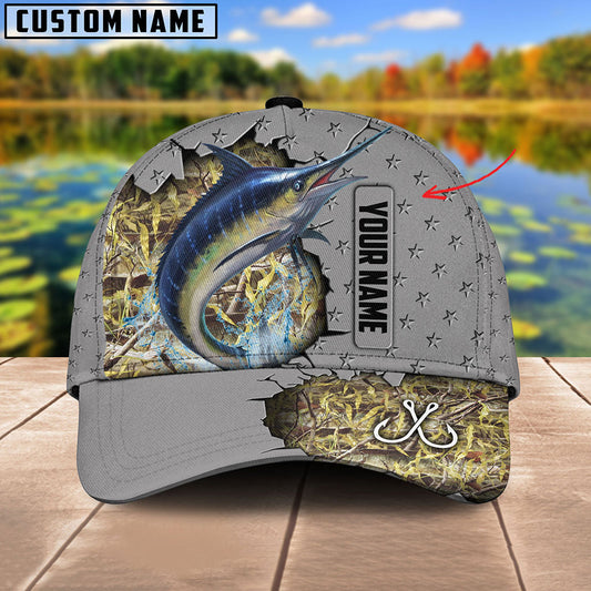 Frenzidea Custom Name Blue Marlin Fishing Grey 3D Cap
