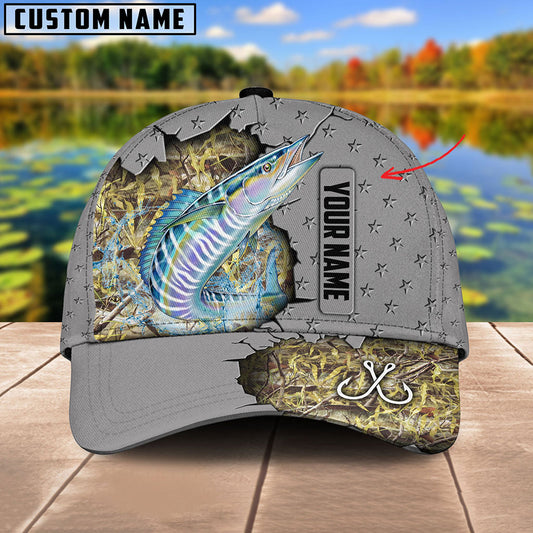 Frenzidea Custom Name Wahoo Fishing Grey 3D Cap
