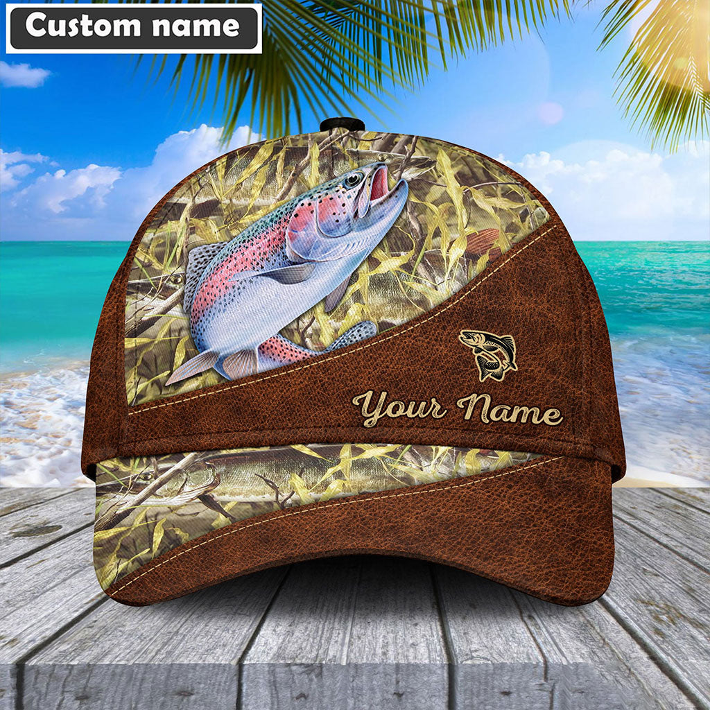 Frenzidea Personalized Trout Fishing Leather Pattern Cap
