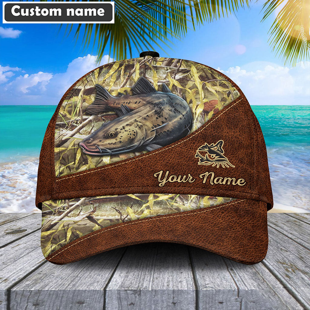 Frenzidea Personalized Catfish Fishing Leather Pattern Cap