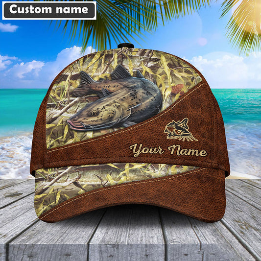 Frenzidea Personalized Catfish Fishing Leather Pattern Cap