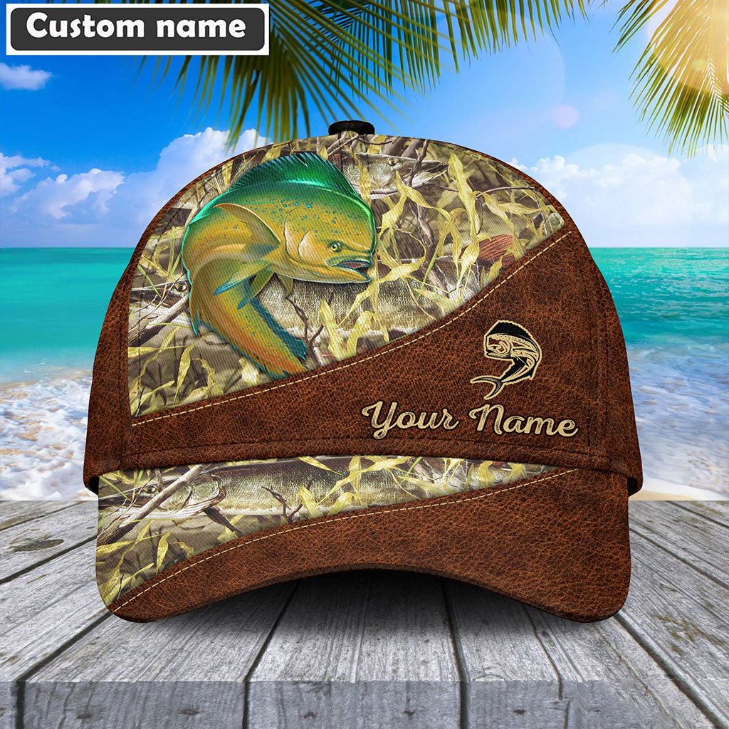 Frenzidea Personalized Mahi Mahi Fishing Leather Pattern Cap