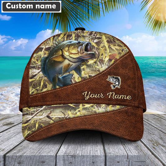 Frenzidea Personalized Bass Fishing Leather Pattern Cap