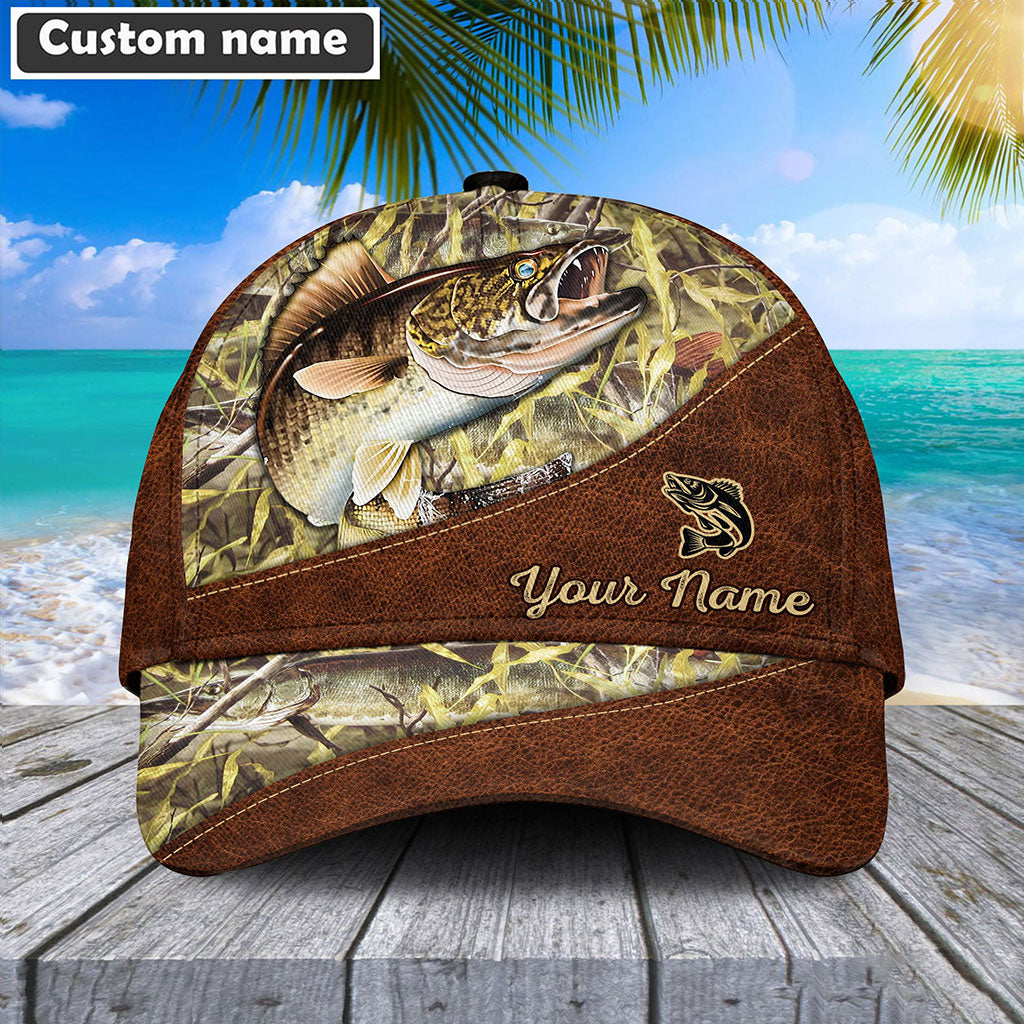 Frenzidea Personalized Walleye Fishing Leather Pattern Cap