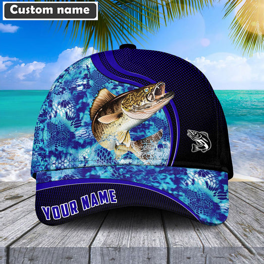 Frenzidea Blue Patchy Walleye Fishing Personalized Cap