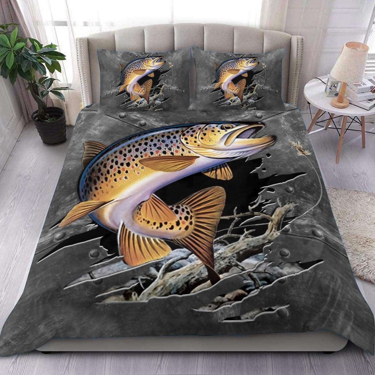 Frenzidea Trout Fishing Metal Pattern Bedding Set