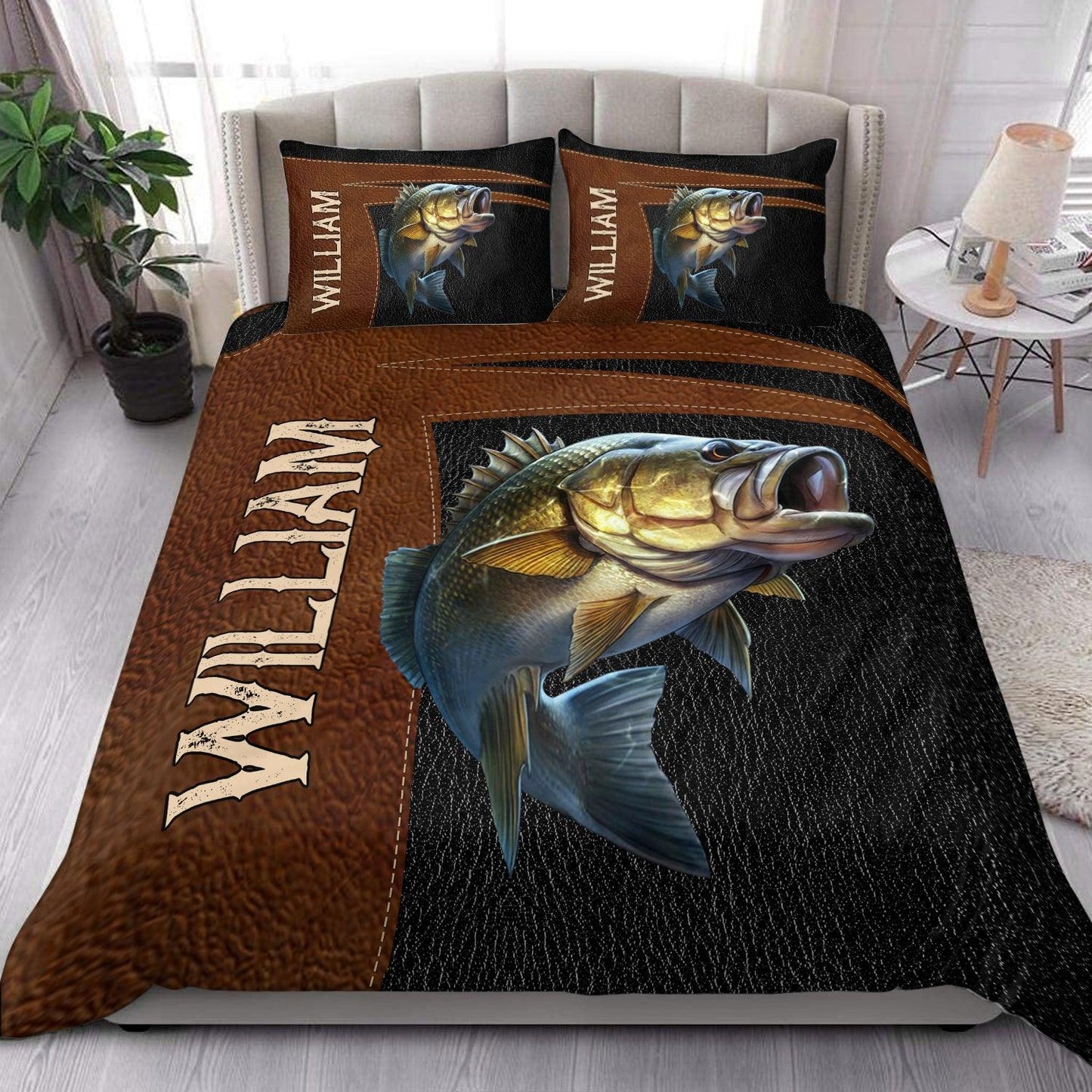 Frenzidea Fishing Black Brown Personalized Bedding Set