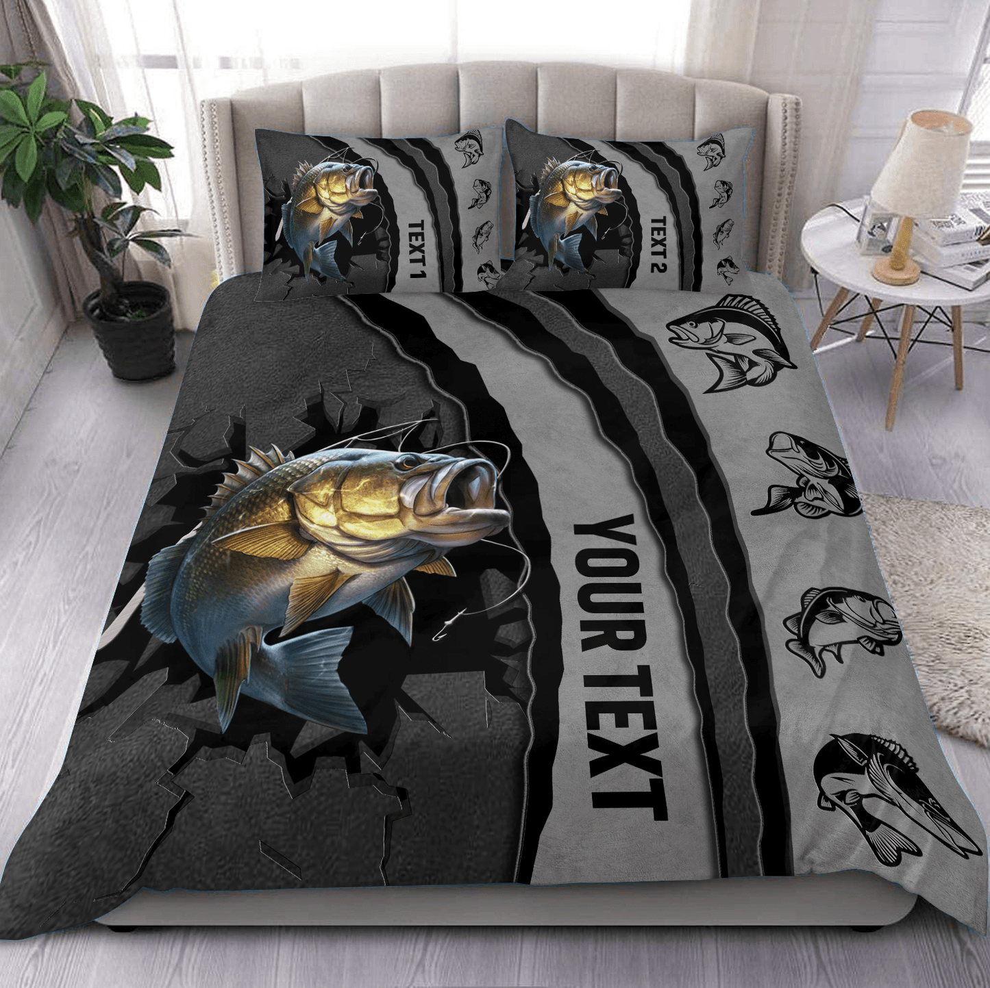 Frenzidea Bass Fishing Broken Pattern Personalized Bedding Set