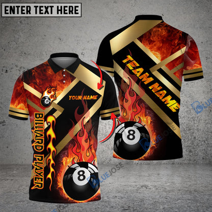 Frenzidea Billiards Ball 8 Metal And Fire Personalized Name, Team Name Unisex Shirt ( 4 Colors )