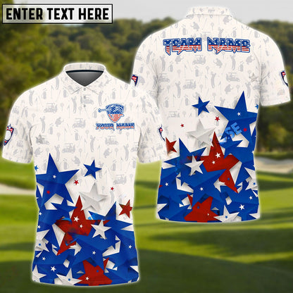 Frenzidea Premium Golf Ameican Flag Stars Customized Name, Team Name 3D Shirts