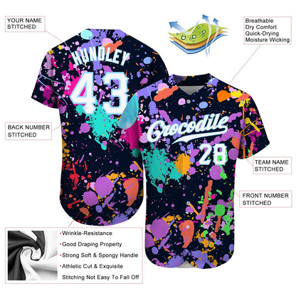 Frenzidea Custom Splashes Graffiti Pattern White-Light Blue 3D Authentic Baseball Jersey
