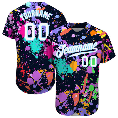 Frenzidea Custom Splashes Graffiti Pattern White-Light Blue 3D Authentic Baseball Jersey