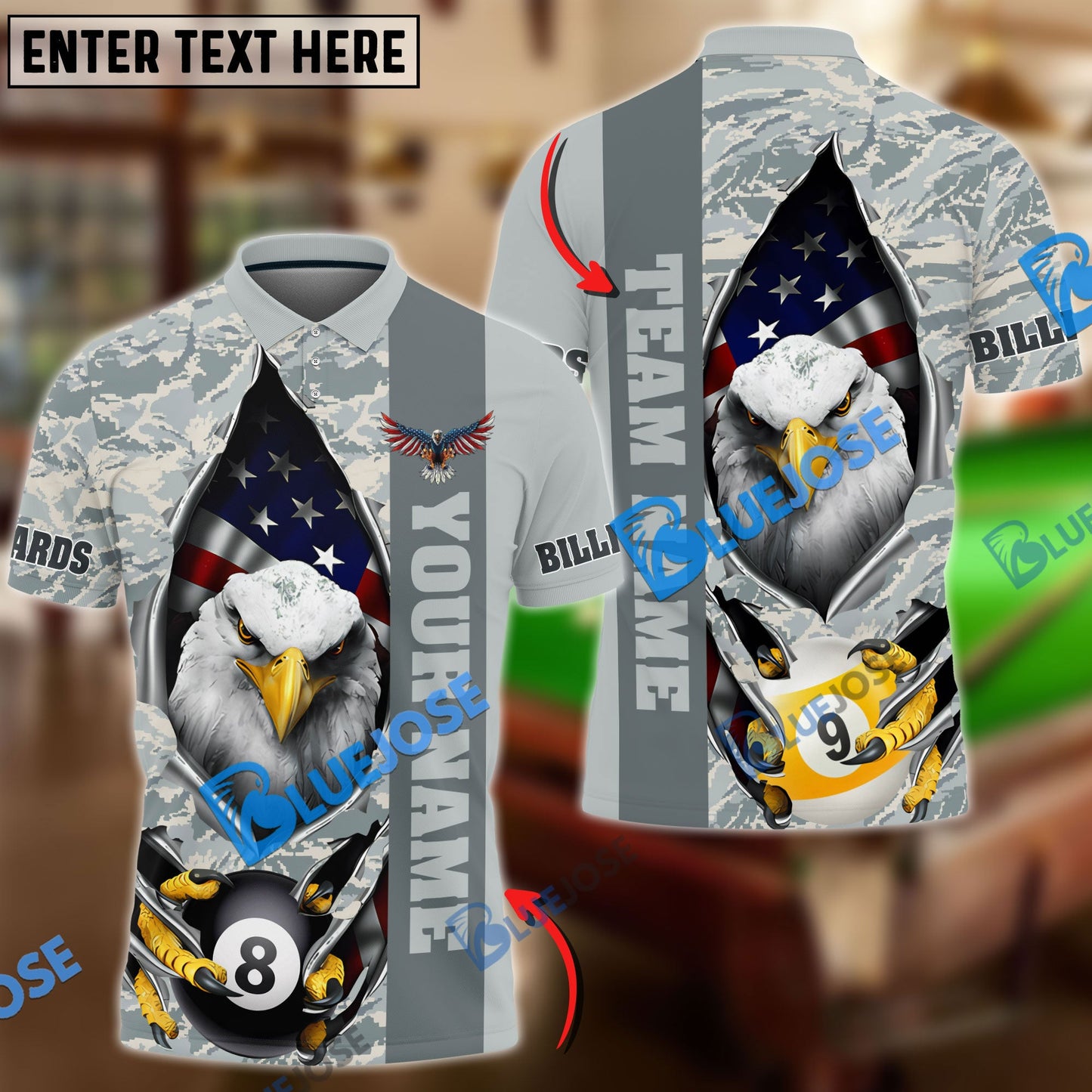 Frenzidea Billiards Ball 8 And 9 American Eagle Camo Personalized Name, Team Name Unisex Shirt ( 4 Colors )