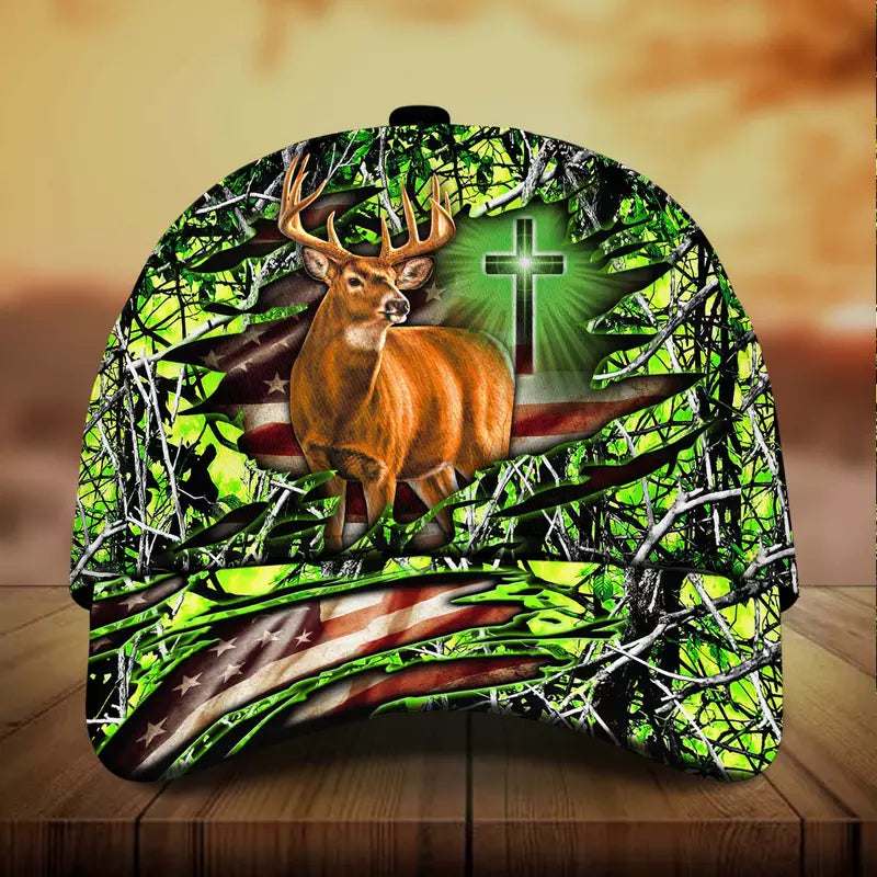 Frenzidea Cross And Deer Multicolor Personalized Cap