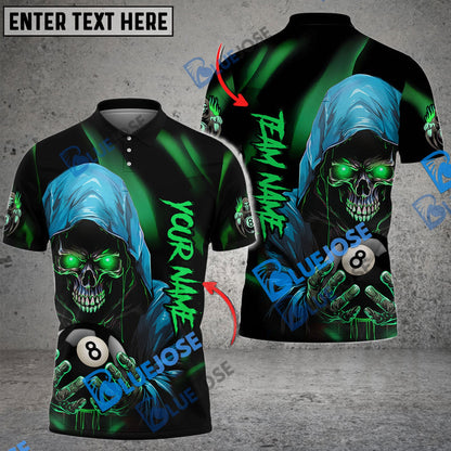 Frenzidea Billiards Ball 8 Grim Reaper Skull Personalized Name, Team Name Unisex Shirt ( 6 Colors )