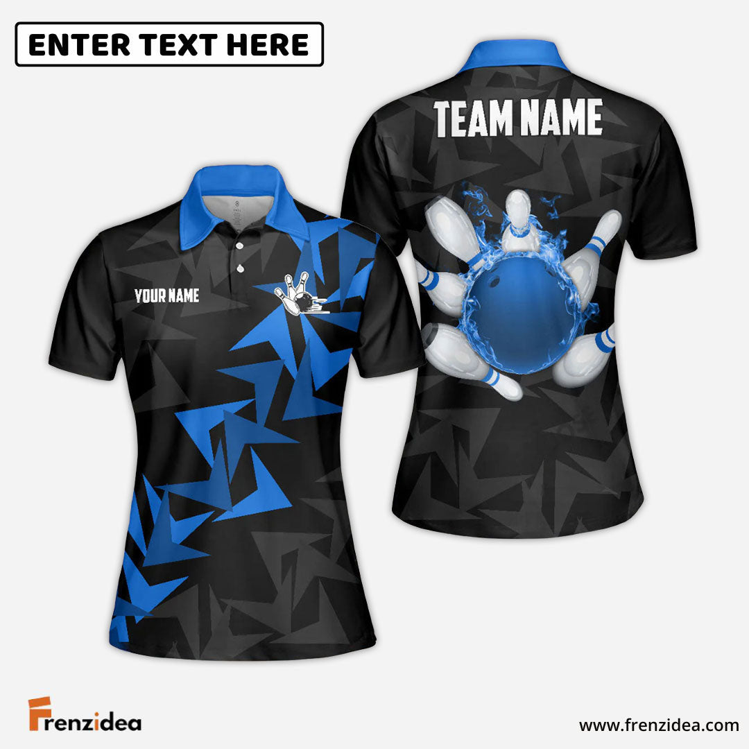 Frenzideas Bowling And Pins Fallen Leaves Pattern Customized Name 3D Shirt for Women (4 Colors)