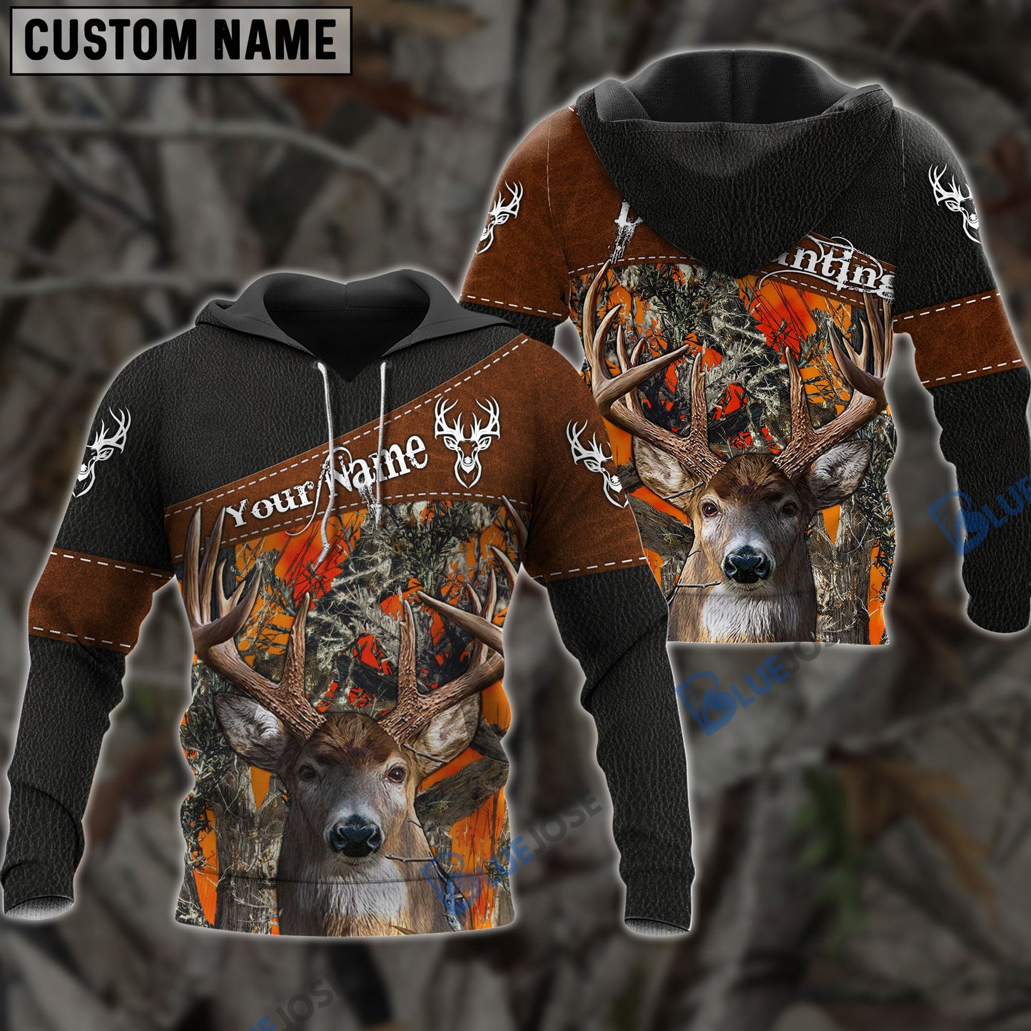 Frenzidea Customized Name Deer Hunting Orange Leather Pattern 3D Shirts