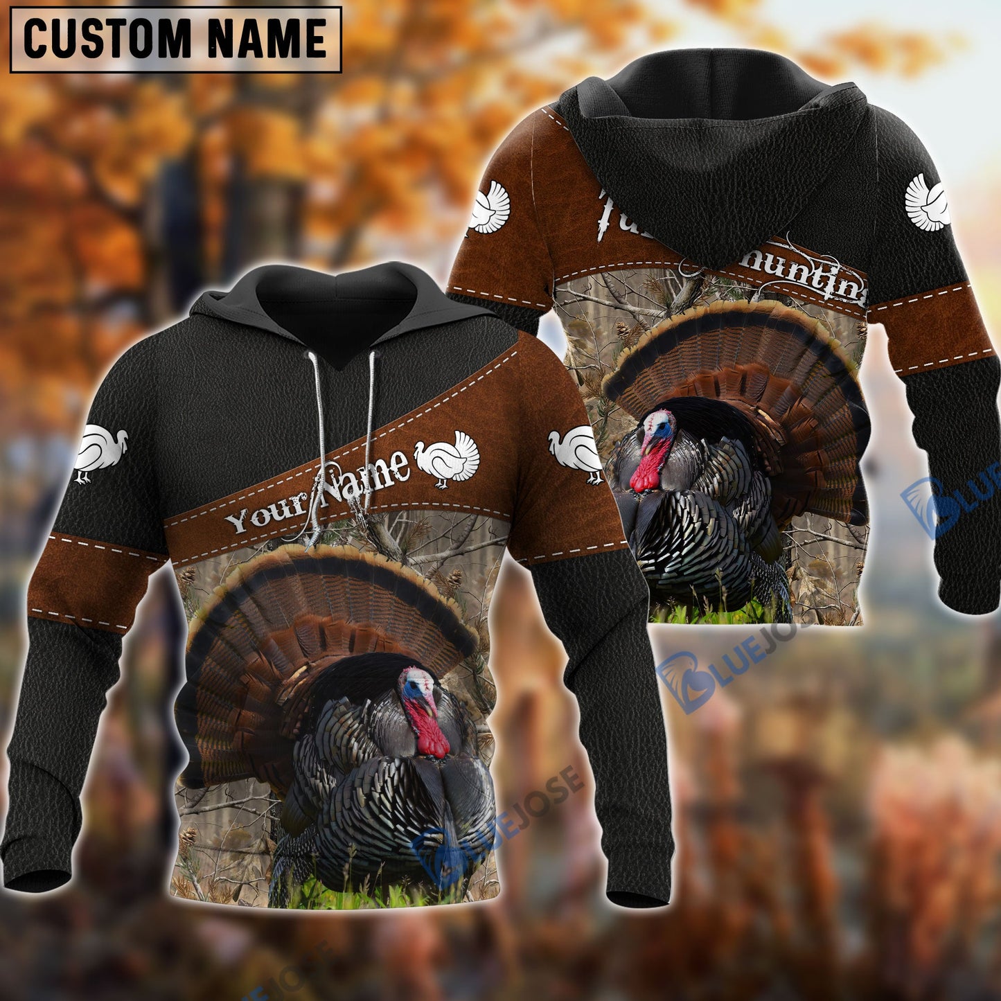 Frenzidea Customized Name Turkey Hunting Leather Pattern 3D Shirts