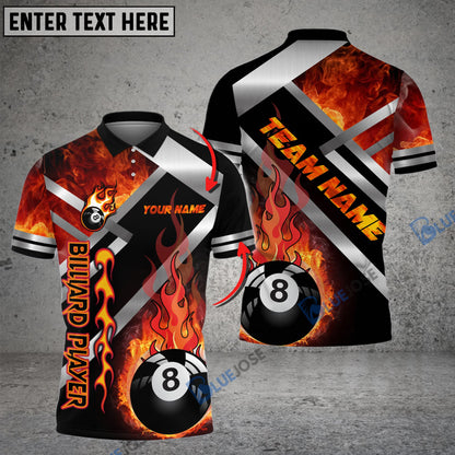 Frenzidea Billiards Ball 8 Metal And Fire Personalized Name, Team Name Unisex Shirt ( 4 Colors )