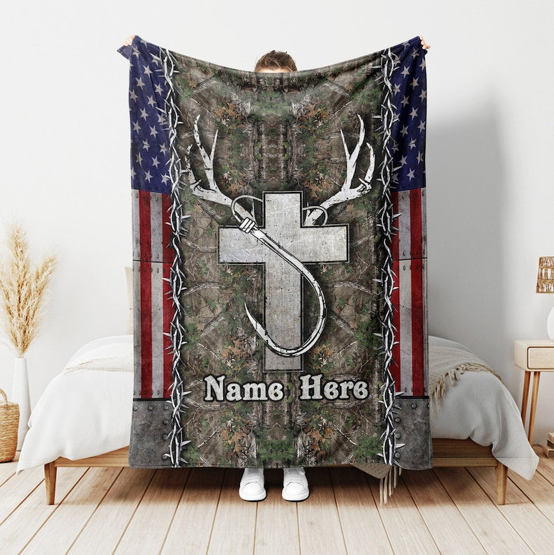 Frenzidea Custom Name Hunting Fishing God Blanket