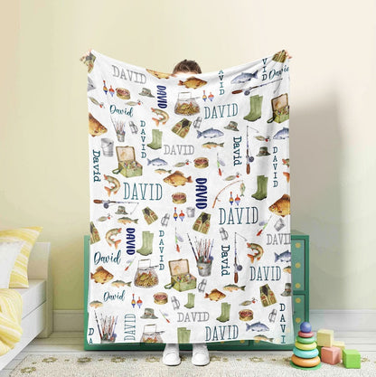 Frenzidea Custom Name Fishing Pattern Blanket