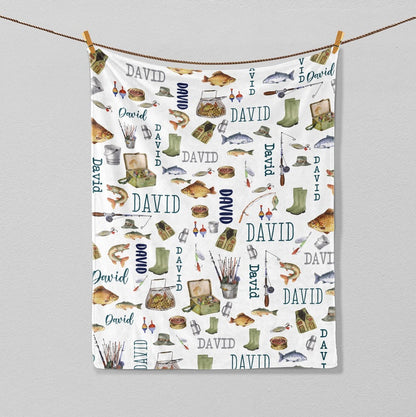 Frenzidea Custom Name Fishing Pattern Blanket
