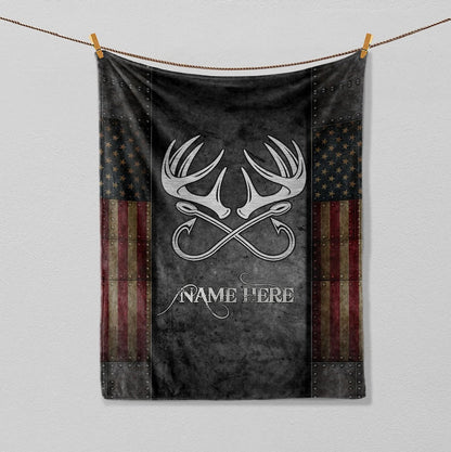 Frenzidea Custom Name Hunting Fishing USA Flag Blanket