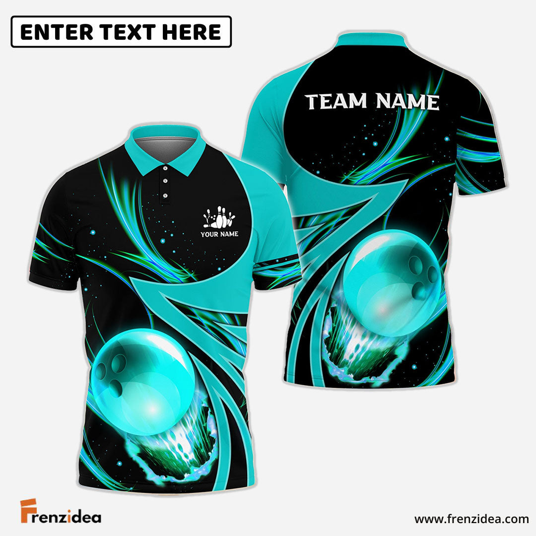 Frenzideas Bowling And Pins Galaxy Pattern Customized Name, Team Name 3D Shirt (4 Colors)
