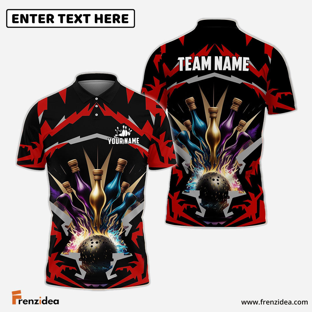 Frenzideas Bowling Break Pins Pattern Customized Name 3D Shirt (4 Colors)