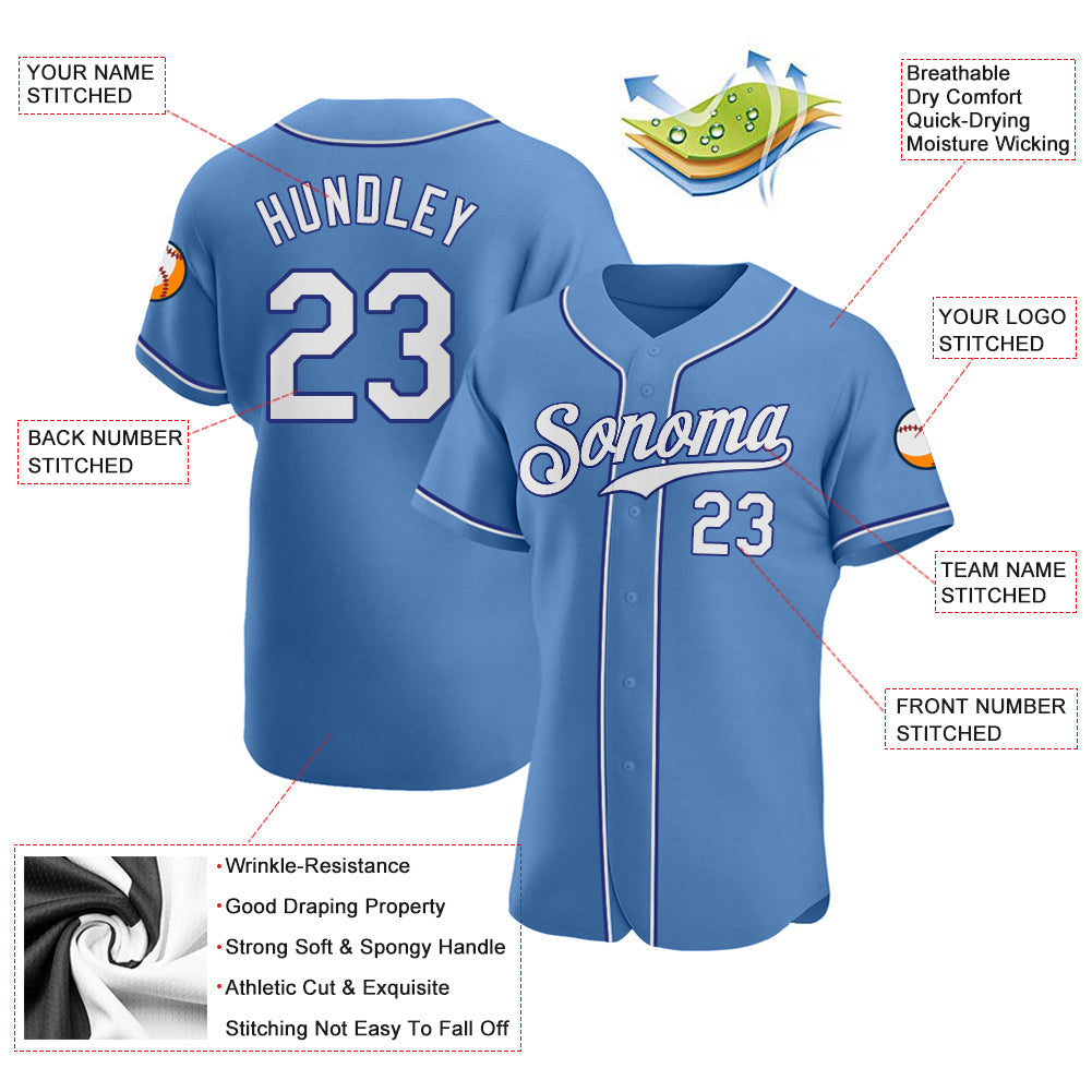 Frenzidea Custom Light Blue White-Royal Authentic Baseball Jersey