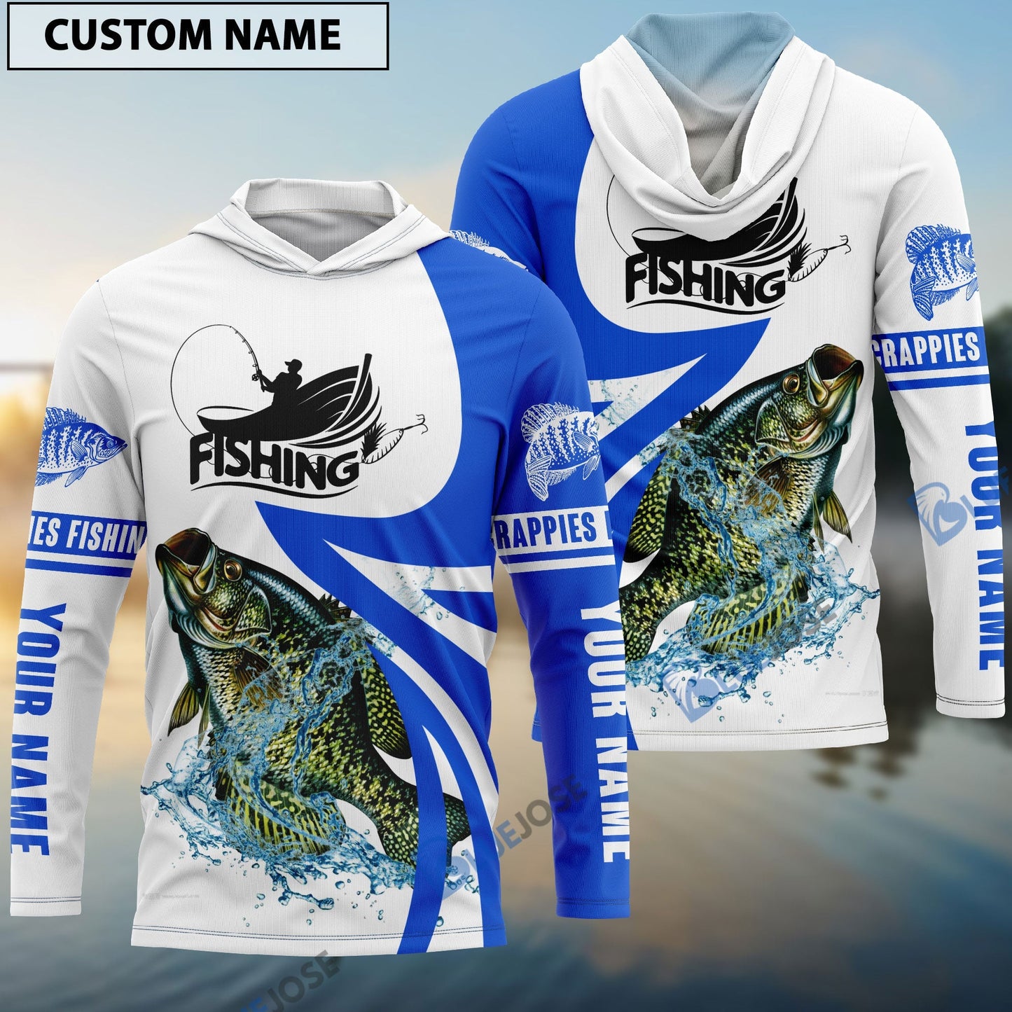 frenzidea Crappie Fishing Personalized White Blue Crappie Fishing 3D Hoodie