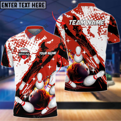Frenzidea Paint Slash Flame Bowling And Pins Customized Name 3D Shirt (4 Colors)