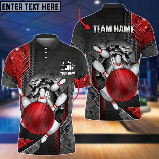 Frenzideas Bowling Ball And Pins Crack Metalic Multicolor Personalized Name 3D Shirt