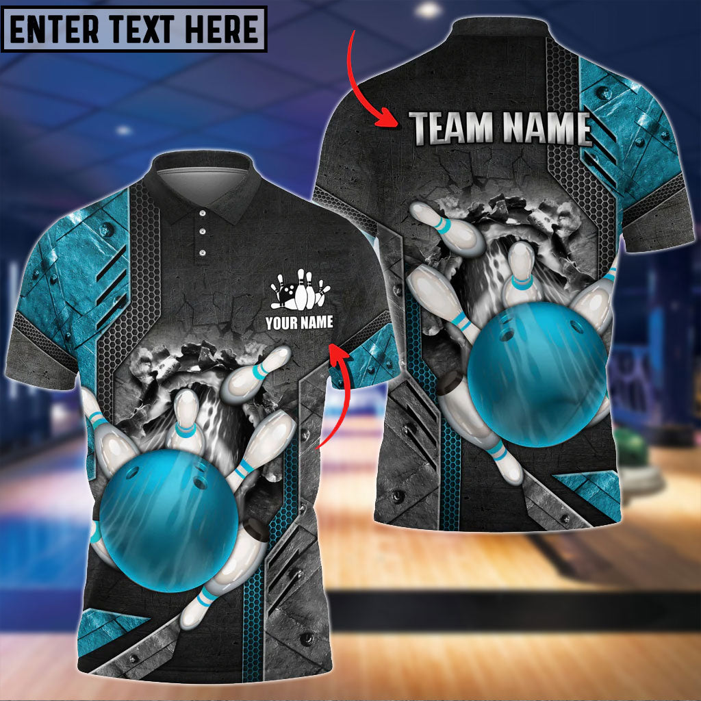 Frenzideas Bowling Ball And Pins Crack Metalic Multicolor Personalized Name 3D Shirt