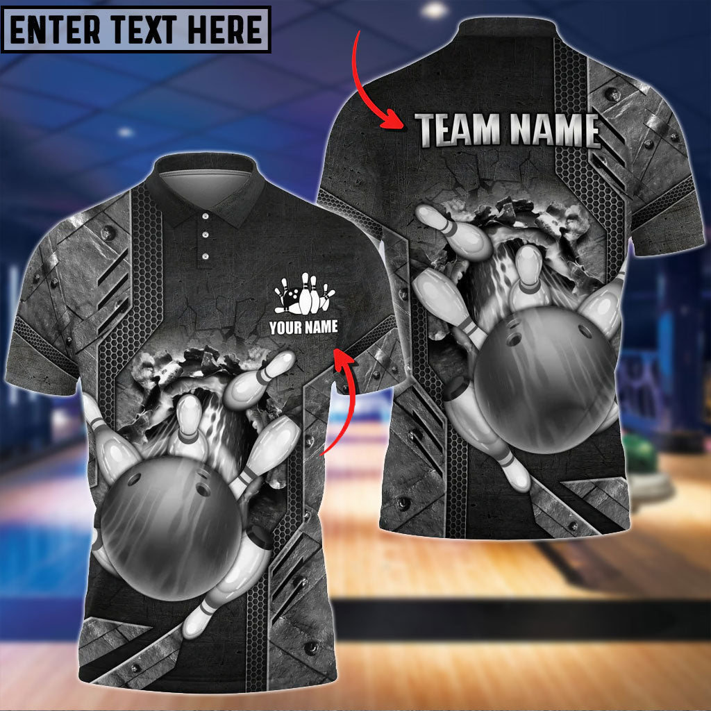 Frenzideas Bowling Ball And Pins Crack Metalic Multicolor Personalized Name 3D Shirt