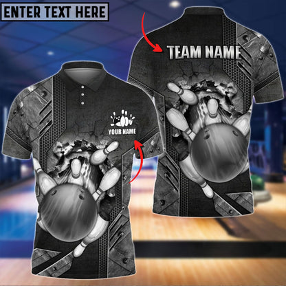 Frenzideas Bowling Ball And Pins Crack Metalic Multicolor Personalized Name 3D Shirt