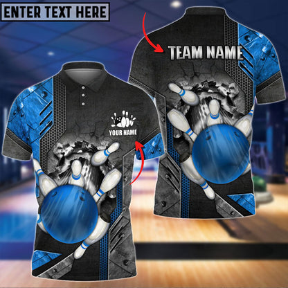 Frenzideas Bowling Ball And Pins Crack Metalic Multicolor Personalized Name 3D Shirt