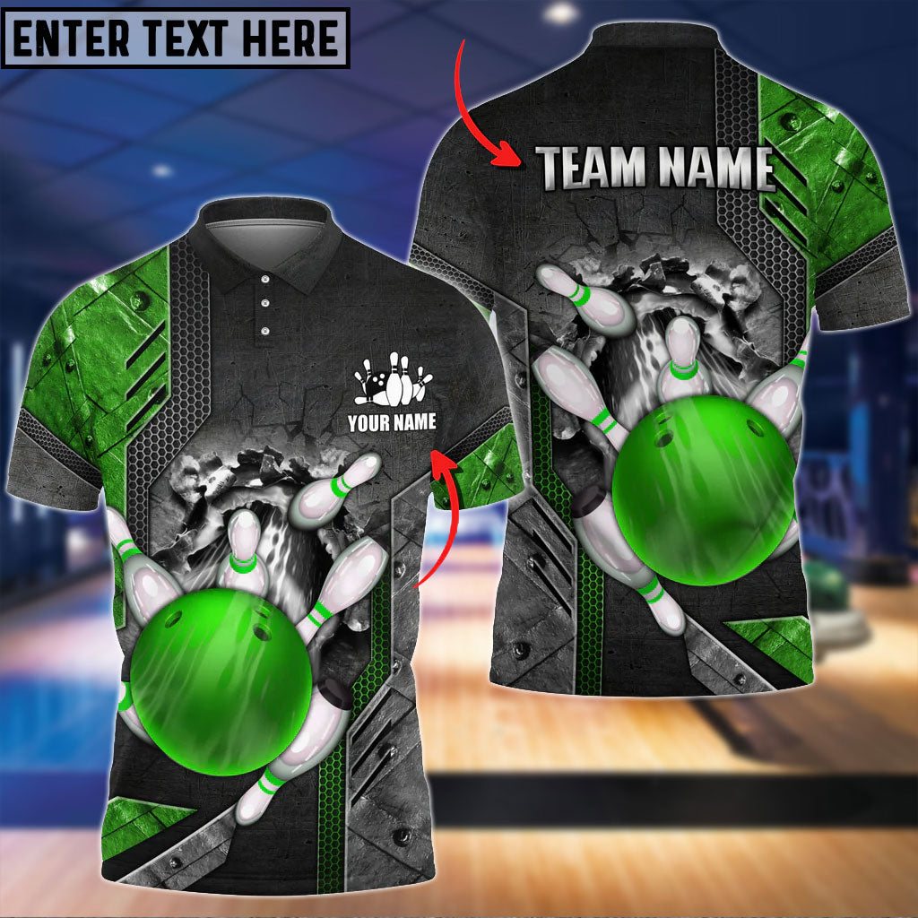 Frenzideas Bowling Ball And Pins Crack Metalic Multicolor Personalized Name 3D Shirt